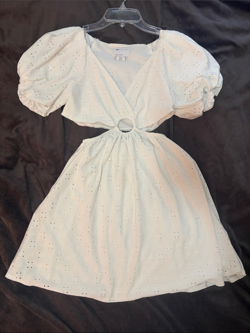 ASOS White Eyelet Puff-Sleeve Cutout Mini Dress